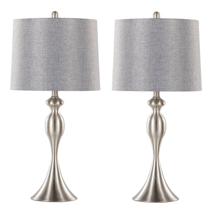 Ashland contemporary table lamp set of 2 with brushed nickel bases and gray fabric shades on Tampa Home & Garden Store