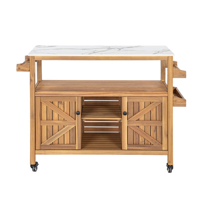 Classic Outdoor Acacia Wood Bar and Serving Rack