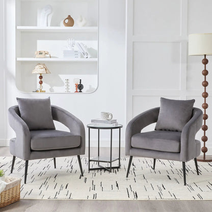 Open Back Accent Chairs (2) in grey velvet with rounded seats and black metal legs on Tampa Home & Garden Store