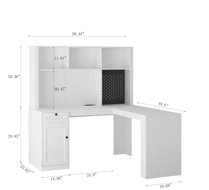 Corner gaming computer desk with socket, drawers, bookshelf and writing desk, modern L-shaped learning desk with storage space - Tampa Home & Garden Store