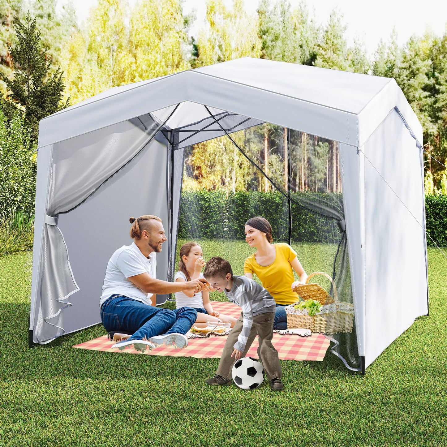 Pop up Canopy Tent white with four mesh sidewalls and wheeled bag GemGear on Tampa Home & Garden Store