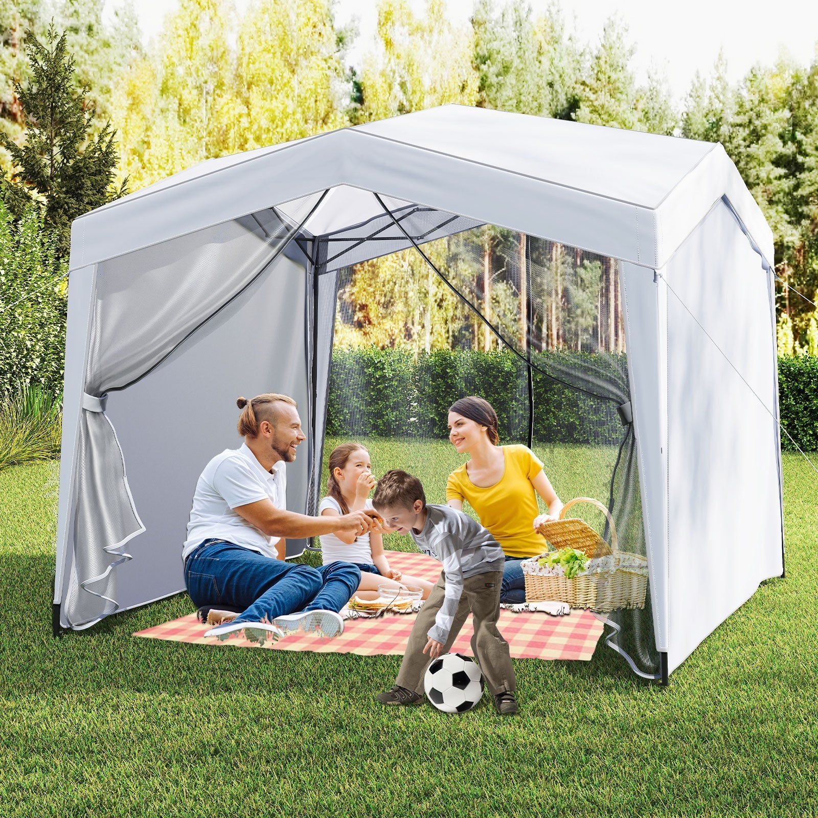 Pop up Canopy Tent white with four mesh sidewalls and wheeled bag GemGear on Tampa Home & Garden Store