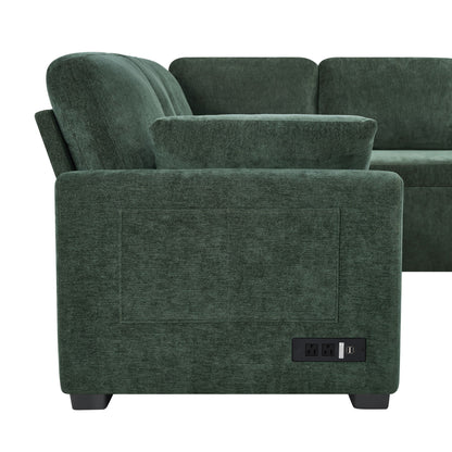 Convertible U-Shaped Sectional Sofa Bed by HouseOfZazla in green velvet with reversible chaise on Tampa Home & Garden Store