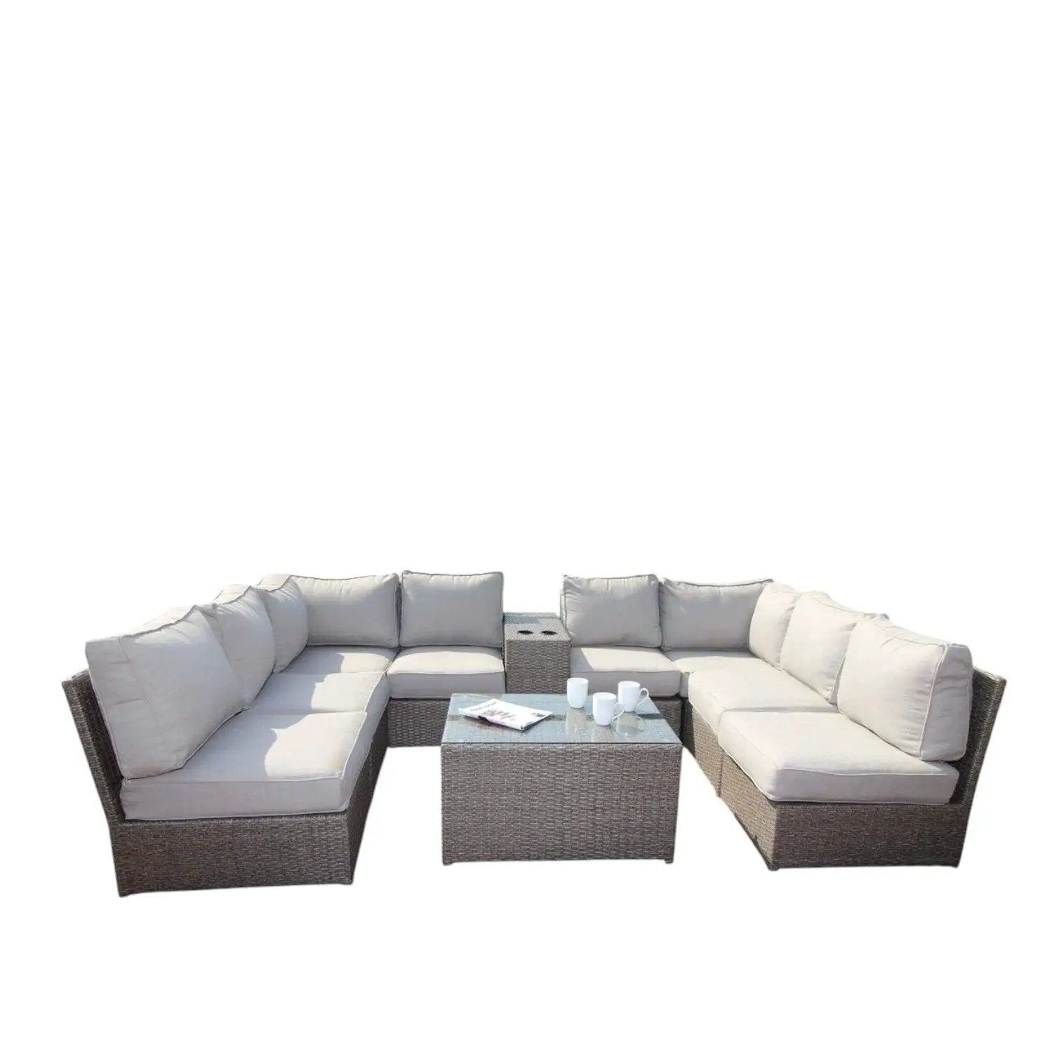 2-Piece outdoor rattan sectional with beige cushions by Unique Piece Furniture on Tampa Home & Garden Store