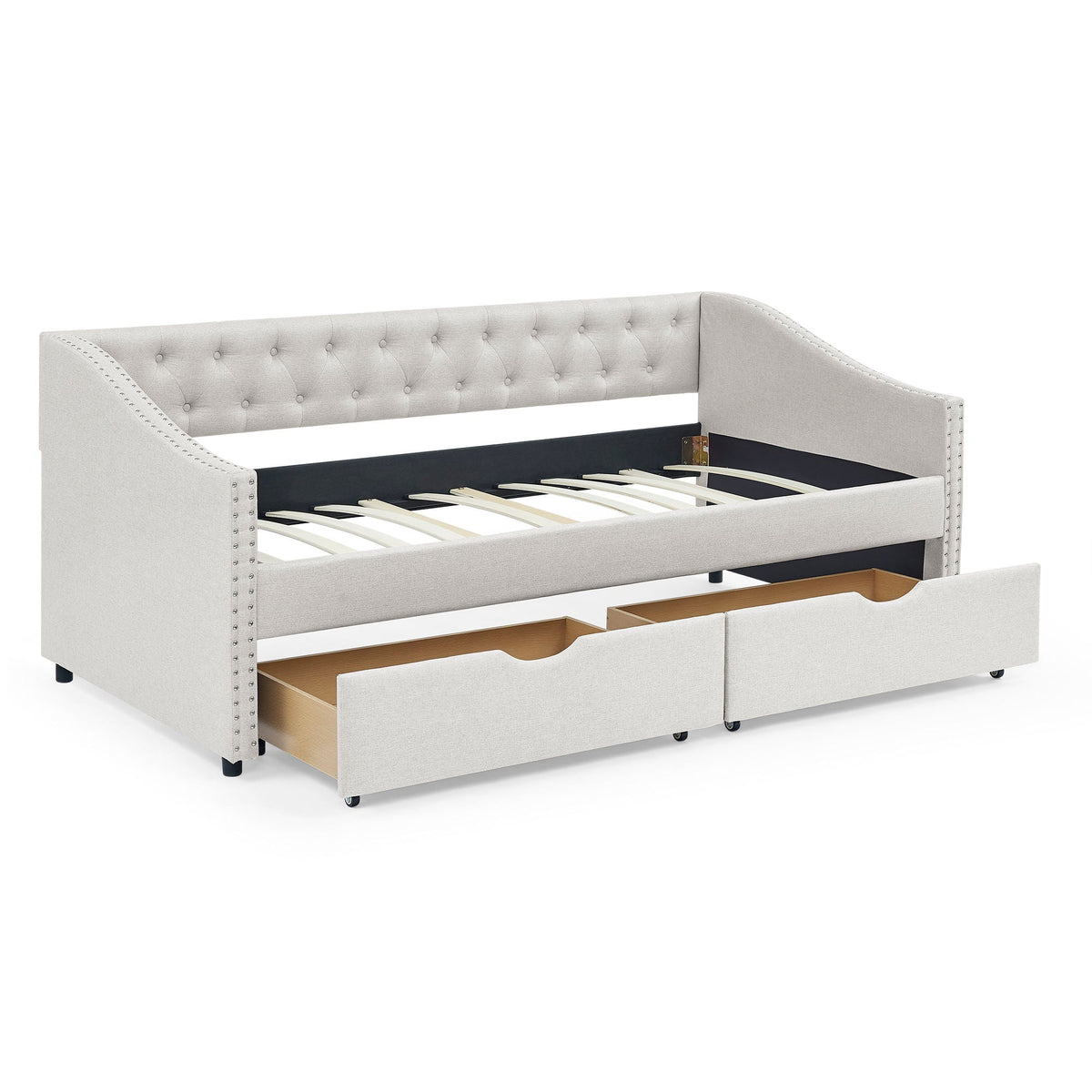 Upholstered Tufted Daybed with Storage Drawers
