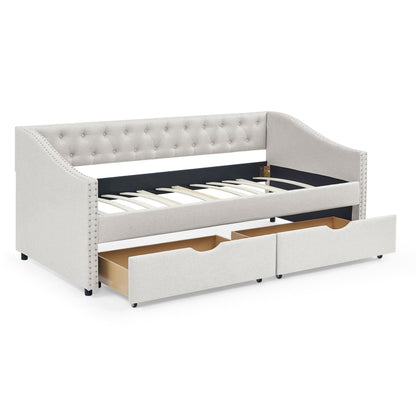Upholstered Tufted Daybed with Storage Drawers