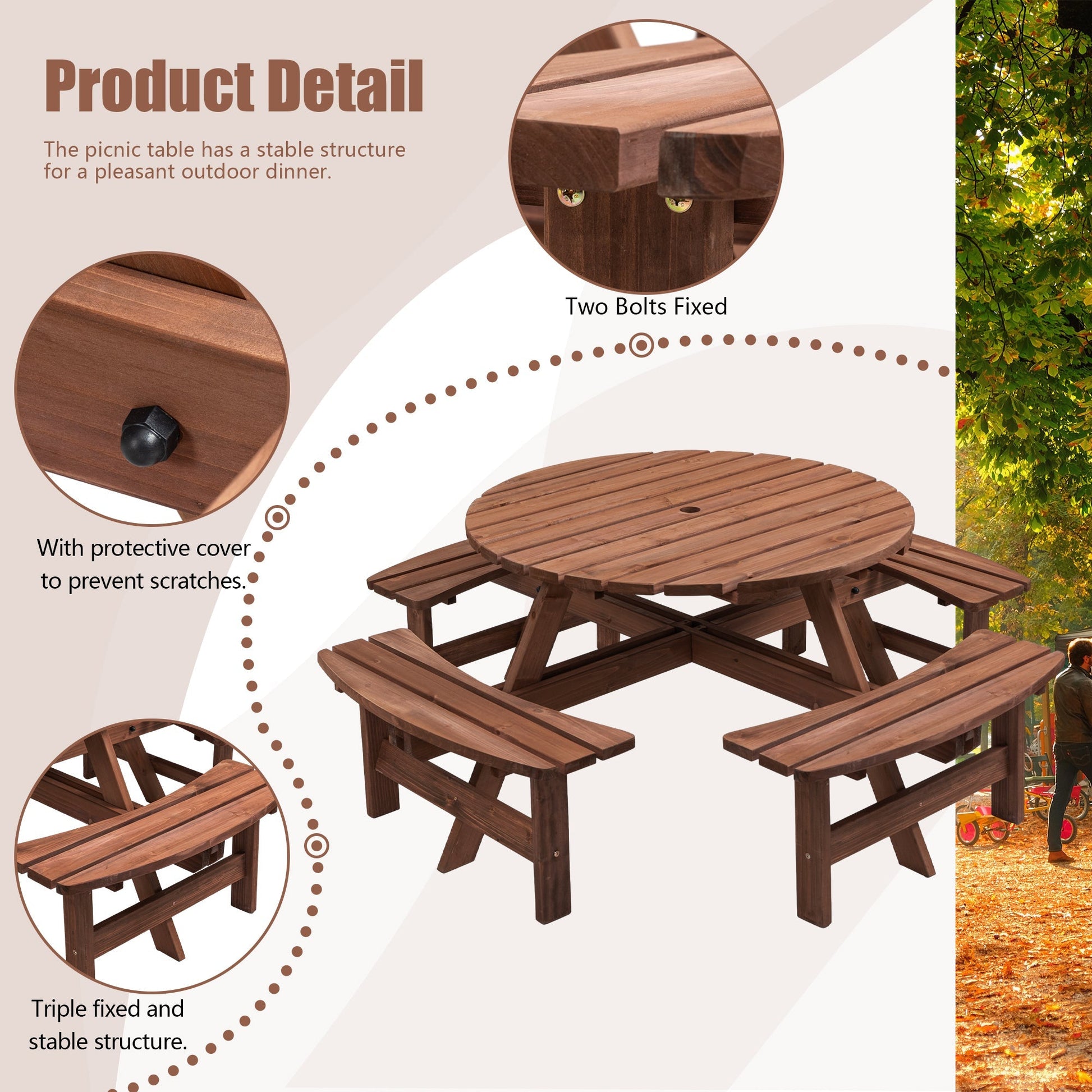 8 Person Wooden Picnic Table with Seats by HouseOfZazla, brown outdoor dining furniture on Tampa Home & Garden Store