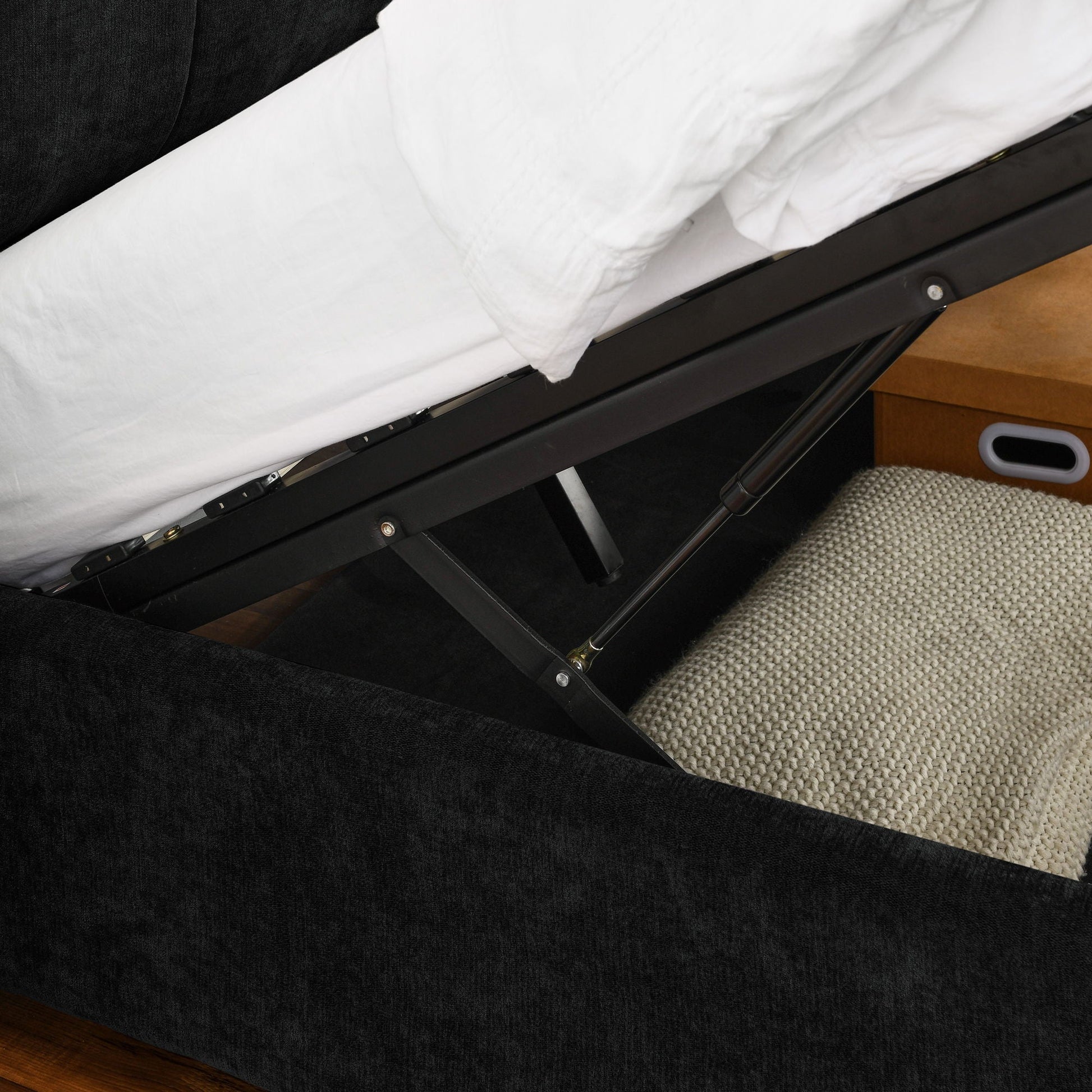 Storage hydraulic platform bed by HouseOfZazla with metal base and white mattress on Tampa Home & Garden Store