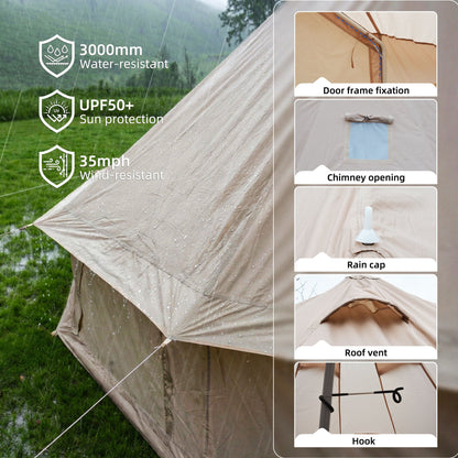 4 Season Bell Tent 16.4ft beige HouseOfZazla, 3000mm water resistant, UPF50+ sun protection on Tampa Home & Garden Store
