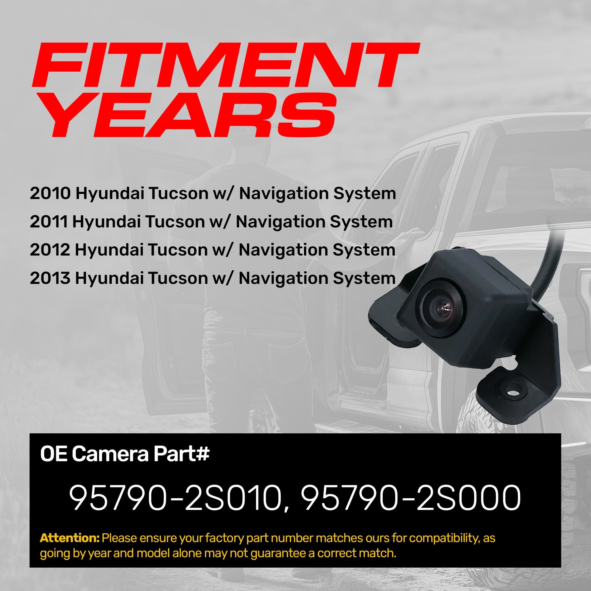 Hyundai Tucson 2010–2013 OEM backup cam; black with 95790-2S010/95790-2S000 on Tampa Home & Garden Store