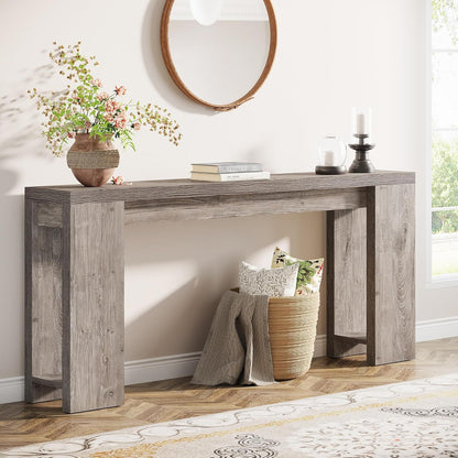 Extra Long Farmhouse Console Table in gray wood finish by HouseOfZazla on Tampa Home & Garden Store