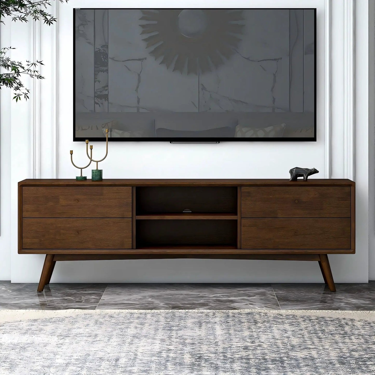 Caroline Modern TV Stand 72in, walnut wood with drawers Unique Piece Furniture on Tampa Home & Garden Store