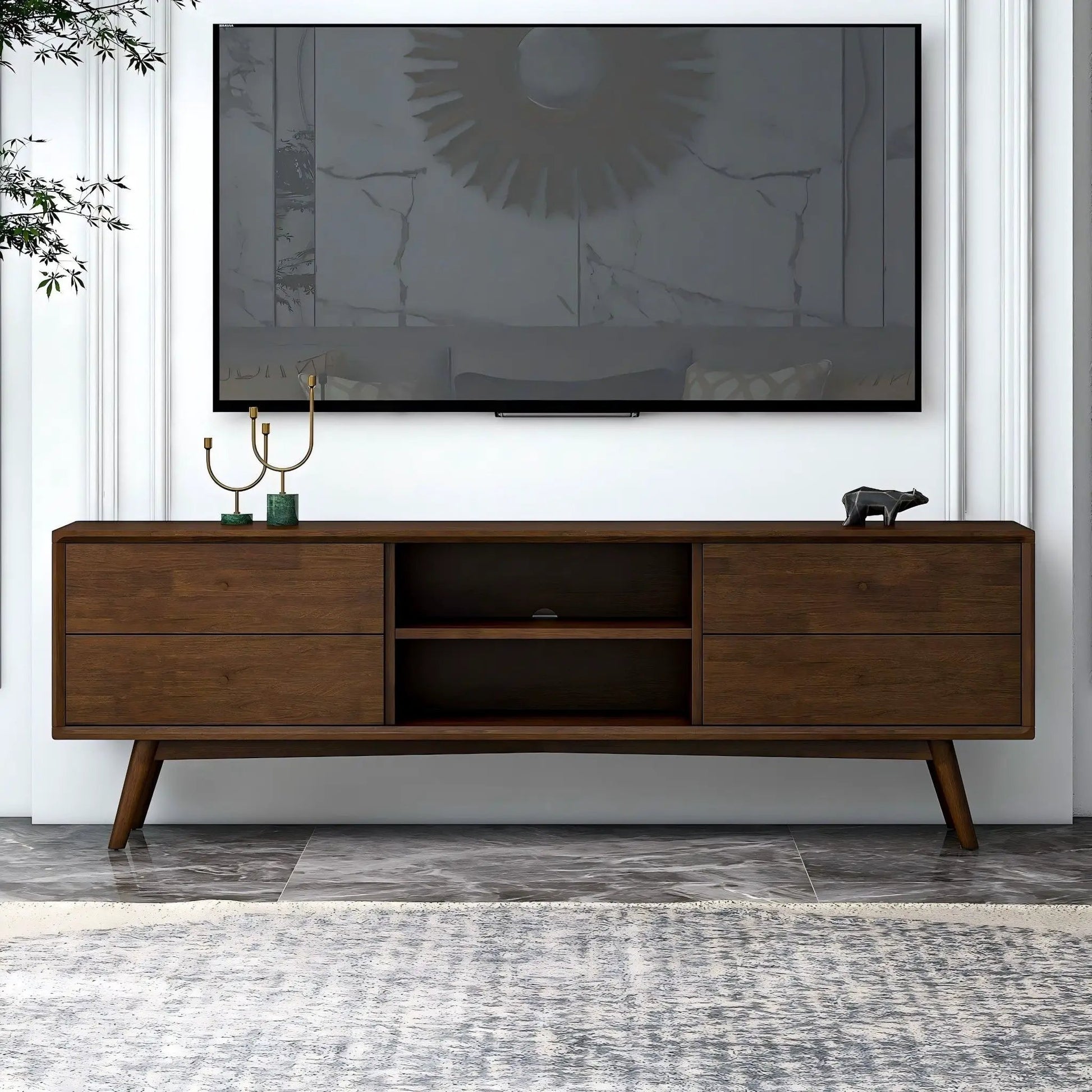 Caroline Modern TV Stand 72in, walnut wood with drawers Unique Piece Furniture on Tampa Home & Garden Store
