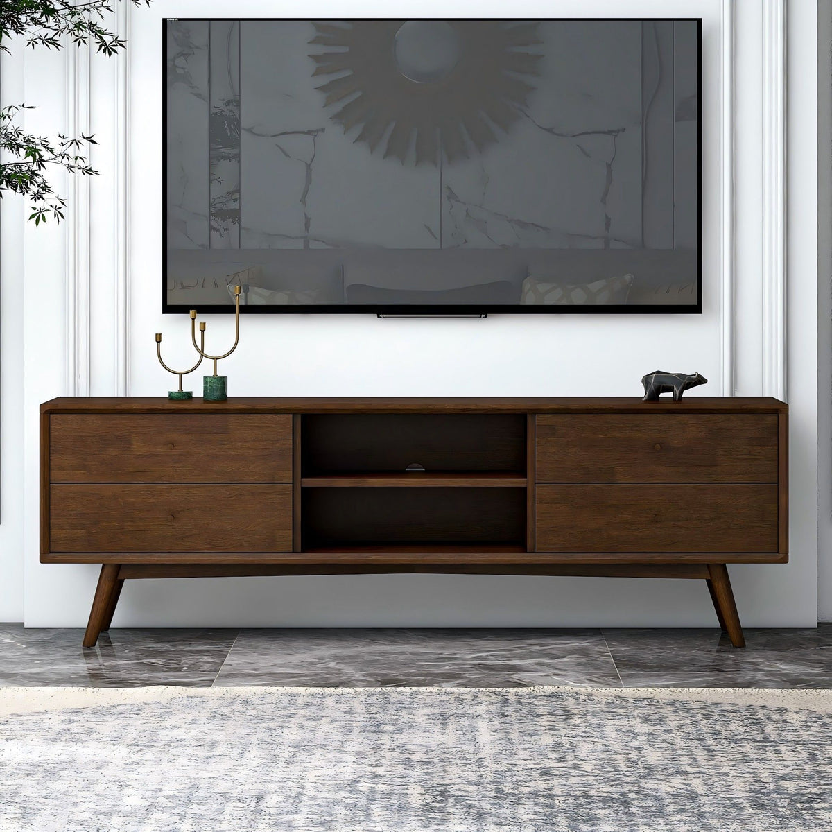 Modern TV Stand up to 72in solid wood construction dark brown by HouseOfZazla on Tampa Home & Garden Store