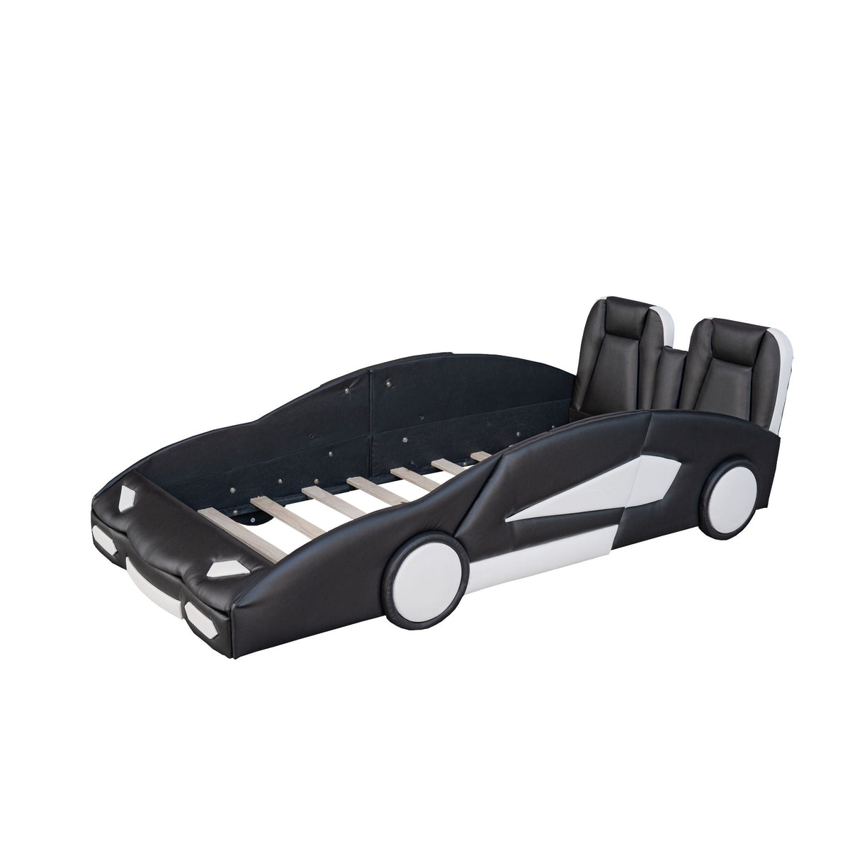 Race Car Shaped Twin Platform Bed with Wheels, HouseOfZazla, pine wood construction on Tampa Home & Garden Store