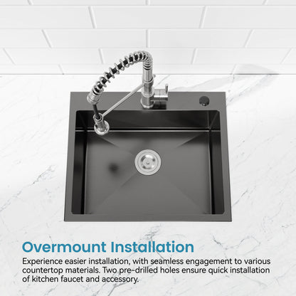 Stainless steel kitchen sink faucet with a coiled spring sprayer over a black undermount sink on Tampa Home & Garden Store