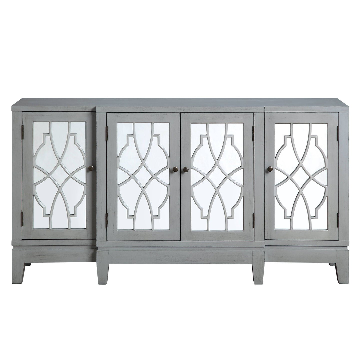 Magdi Console Cabinet antique gray with mirrored doors and lattice grille by HouseOfZazla on Tampa Home & Garden Store