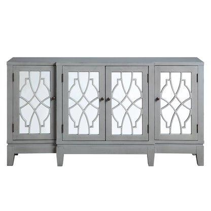 Magdi Console Cabinet antique gray with mirrored doors and lattice grille by HouseOfZazla on Tampa Home & Garden Store