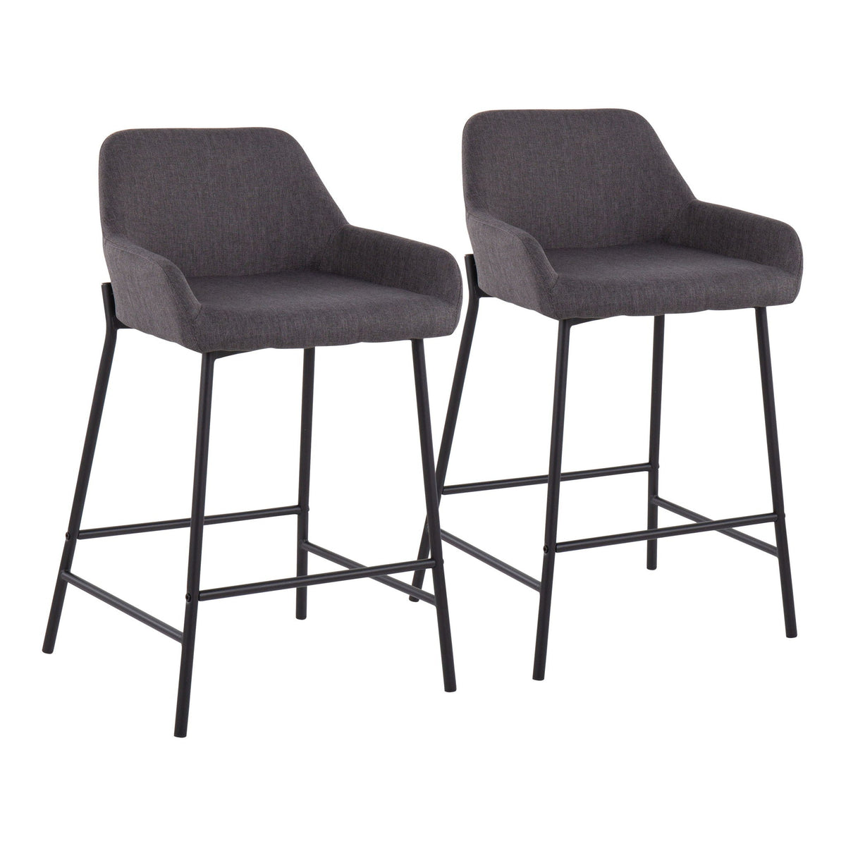 Set of 2 fixed-height upholstered counter stools with dark gray fabric and black legs on Tampa Home & Garden Store