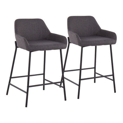 Set of 2 fixed-height upholstered counter stools with dark gray fabric and black legs on Tampa Home & Garden Store