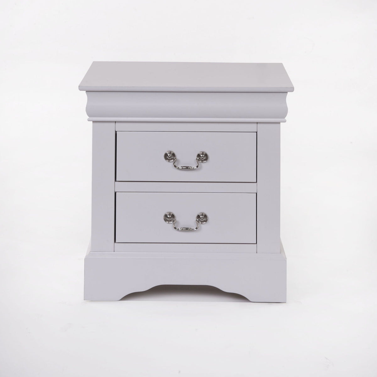 Louis Philippe III Sleek Design Nightstand by HouseOfZazla in gray with metal handles on Tampa Home & Garden Store