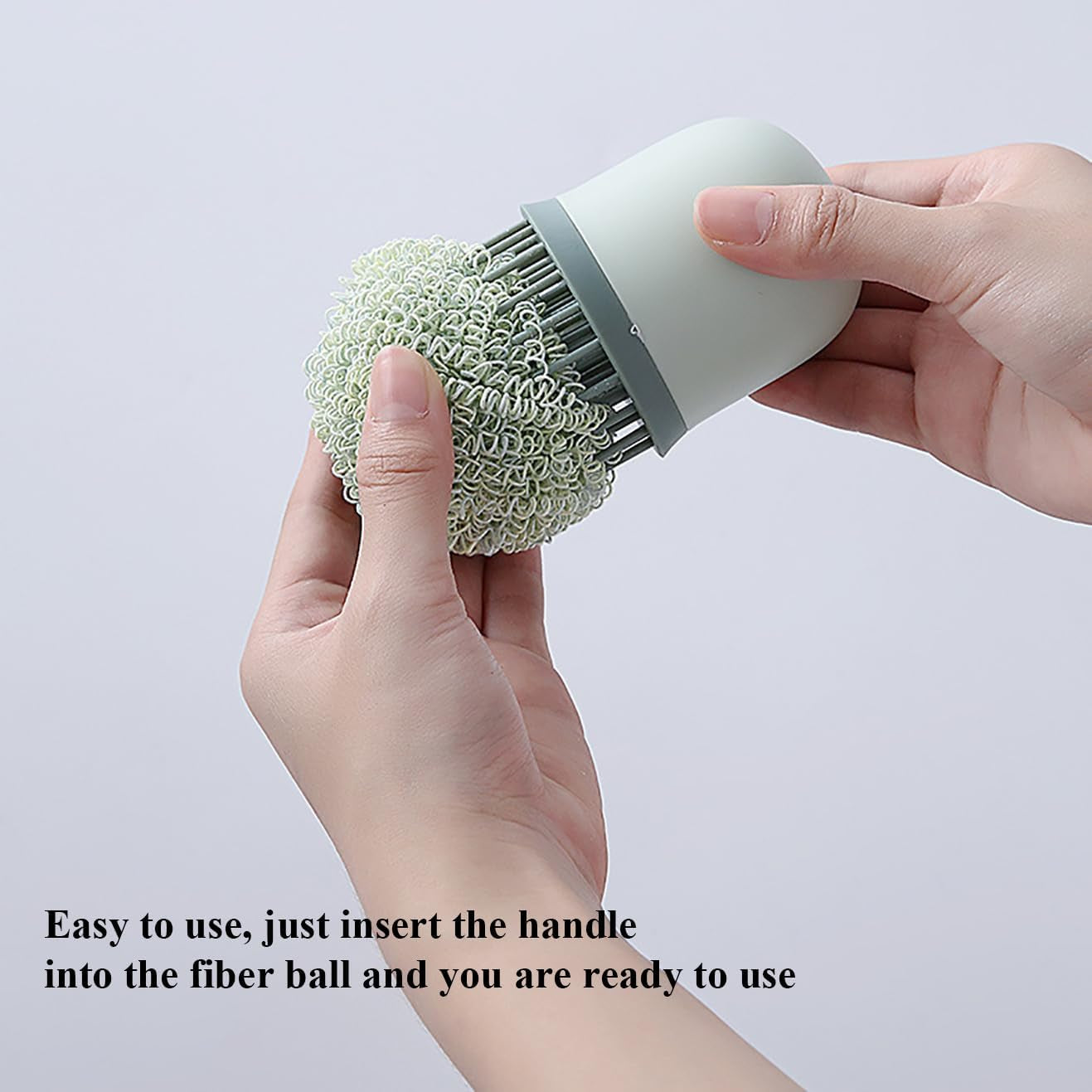 No-Scratch Kitchen Scrub Brush with Replaceable Fiber Scouring Balls – Anti-Scratch, Durable Handle for Non-Stick, Stainless Steel & Ceramic Cookware