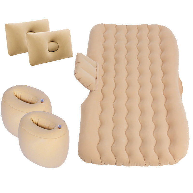 Beige inflatable car mattress with two neck pillows and two rectangular headrest cushions on Tampa Home & Garden Store