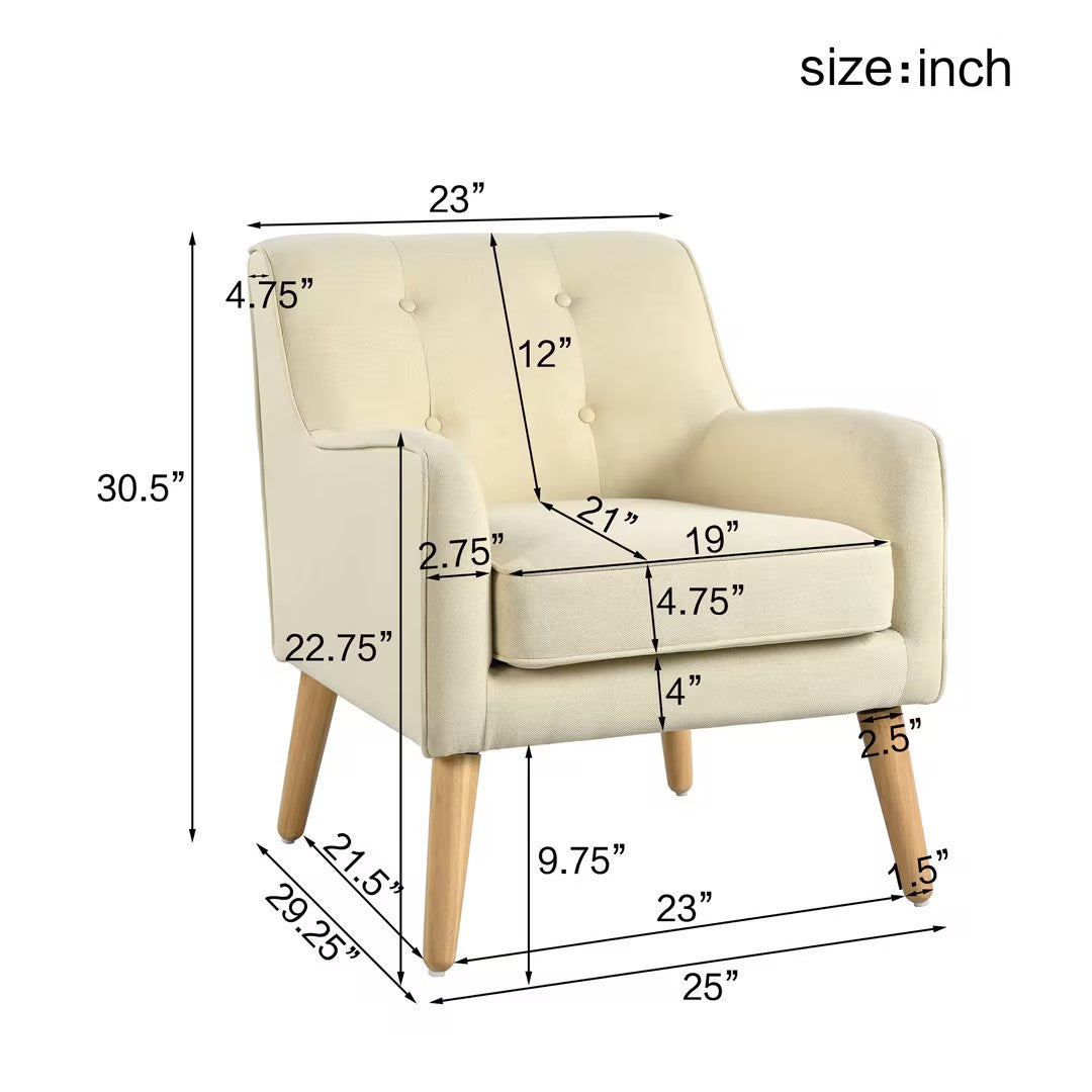 Modern Tufted Accent Chair and Solid Wood Legs