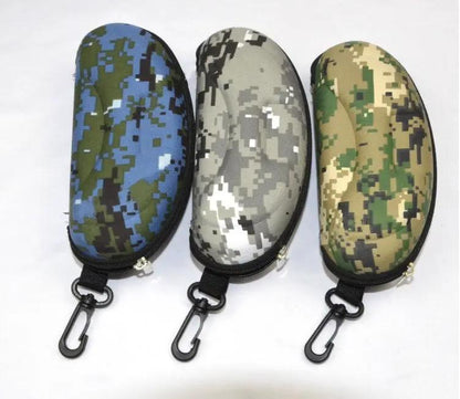 Polarized Fishing Glasses cases in blue, gray and desert digital camo with carabiners on Tampa Home & Garden Store