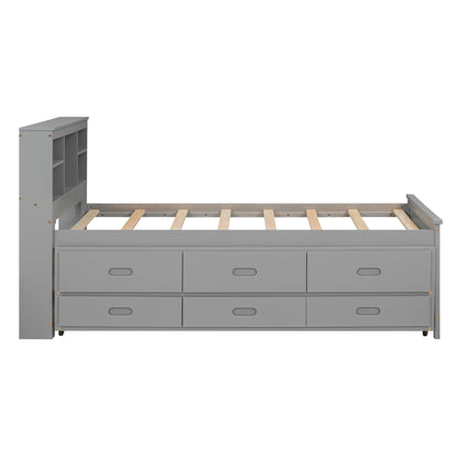 Platform bed with storage headboard gray by HouseOfZazla, trundle and 3 drawers on Tampa Home & Garden Store