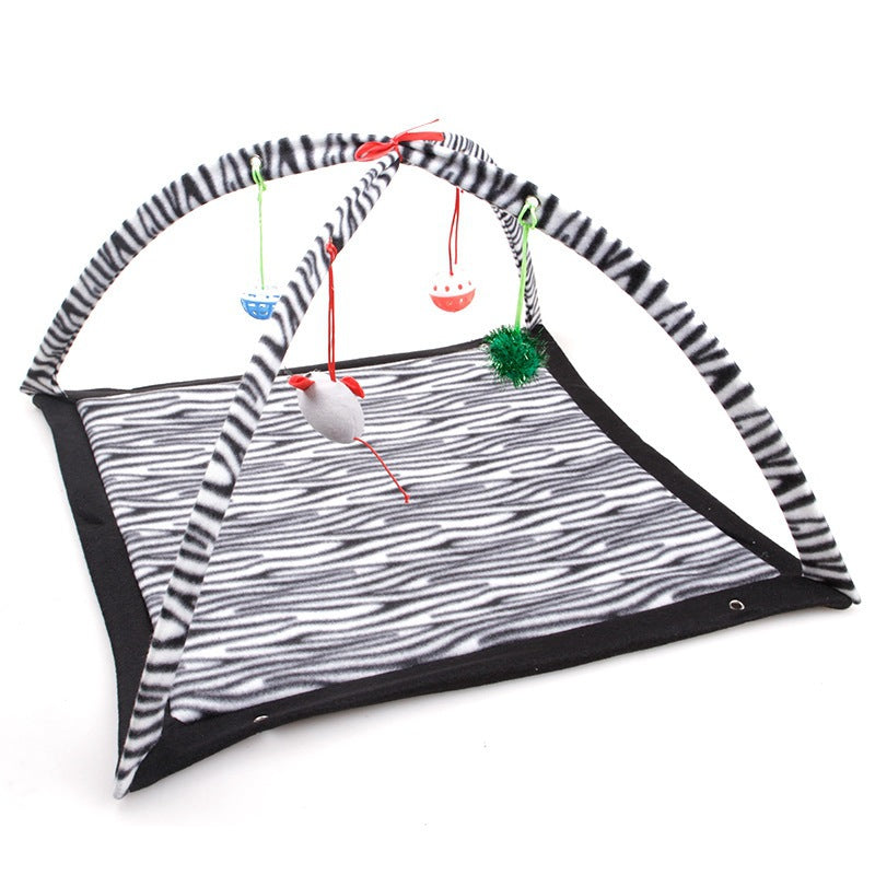 Cartoon Cat Play Tent zebra-striped fabric with arches and dangling toys on Tampa Home & Garden Store