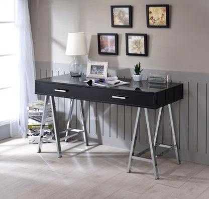 Coleen high gloss writing desk with USB, black finish, chrome legs in modern home office on Tampa Home & Garden Store