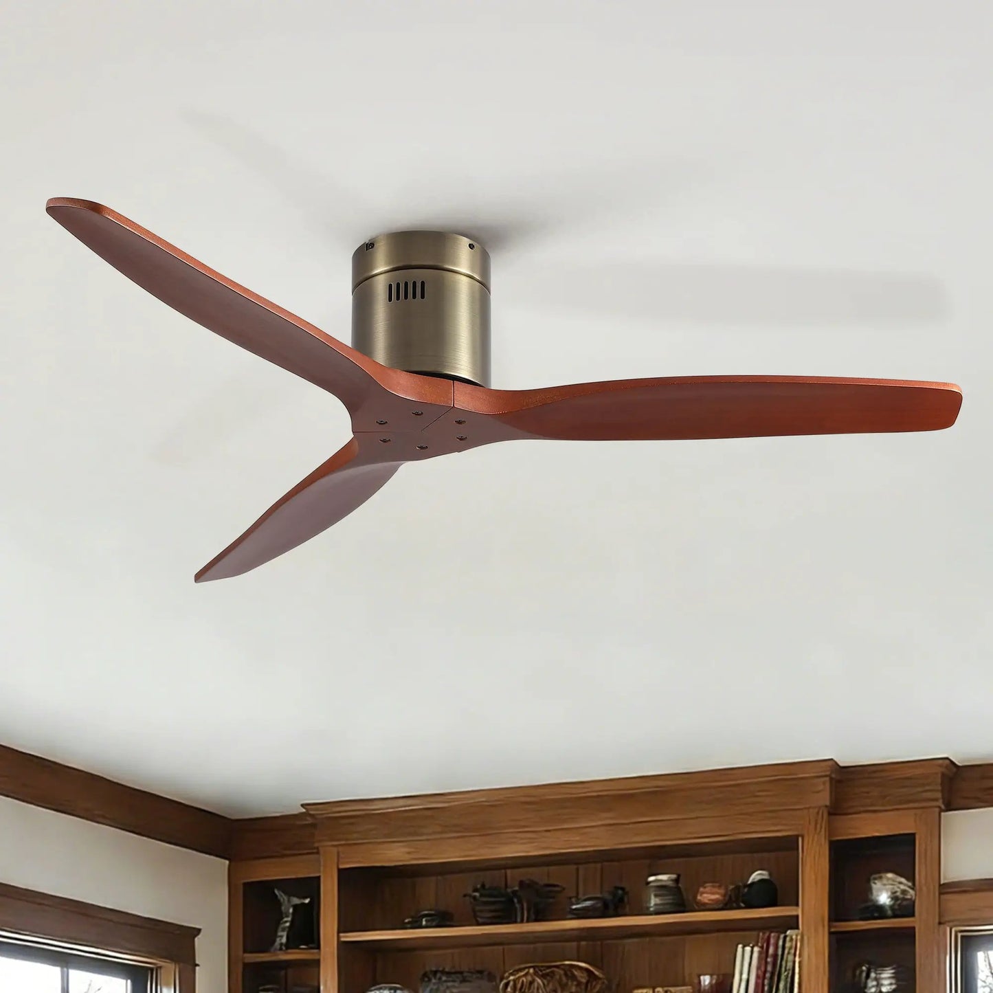 Low Profile Flush Mount Ceiling Fan Without Light copper blades by Unique Piece Furniture on Tampa Home & Garden Store