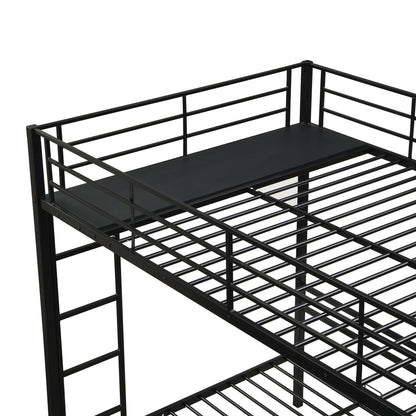 Black metal triple bunk bed frame with safety rails and slatted bed base on Tampa Home & Garden Store