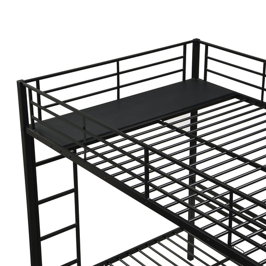 Black metal triple bunk bed frame with safety rails and slatted bed base on Tampa Home & Garden Store