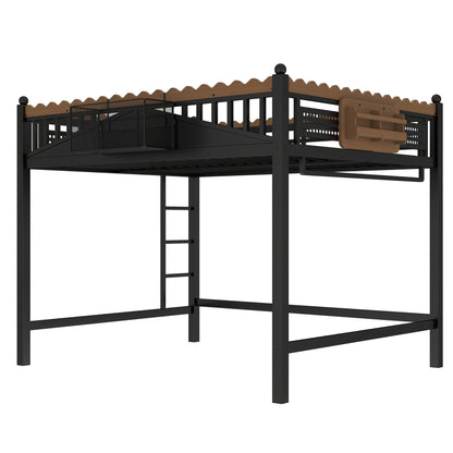 Queen Size loft bed with ladders and storage in black metal frame with wood accents by HouseOfZazla on Tampa Home & Garden Store