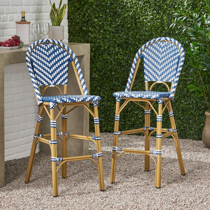 Outdoor Rattan French Barstool Set for Patio