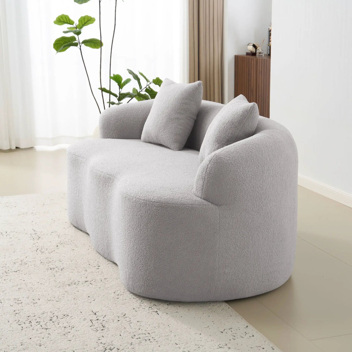 Curved Loveseat Sofa with Round Armrest in light gray boucle fabric by Unique Piece Furniture on Tampa Home & Garden Store