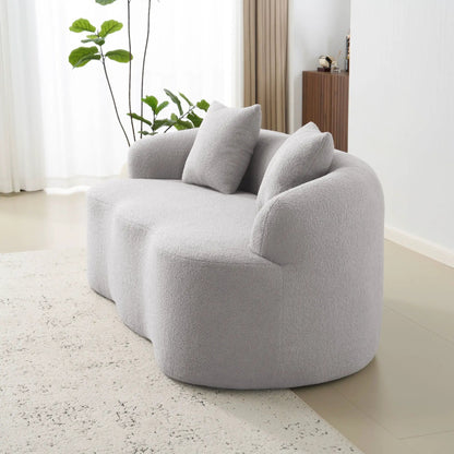 Curved Loveseat Sofa with Round Armrest in light gray boucle fabric by Unique Piece Furniture on Tampa Home & Garden Store