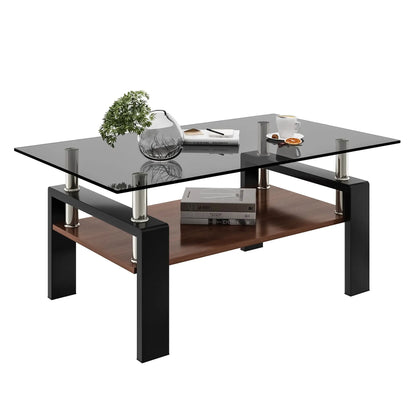 Rectangular Coffee Table With Tempered Glass Top