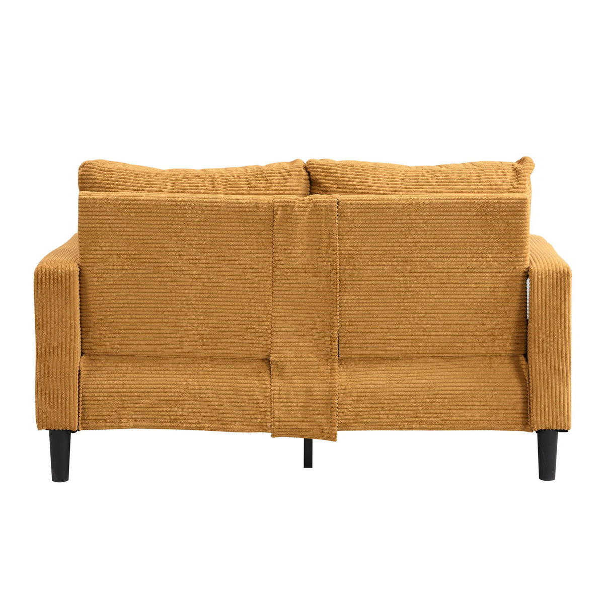 Modern upholstered loveseat in camel corduroy with black legs on Tampa Home & Garden Store