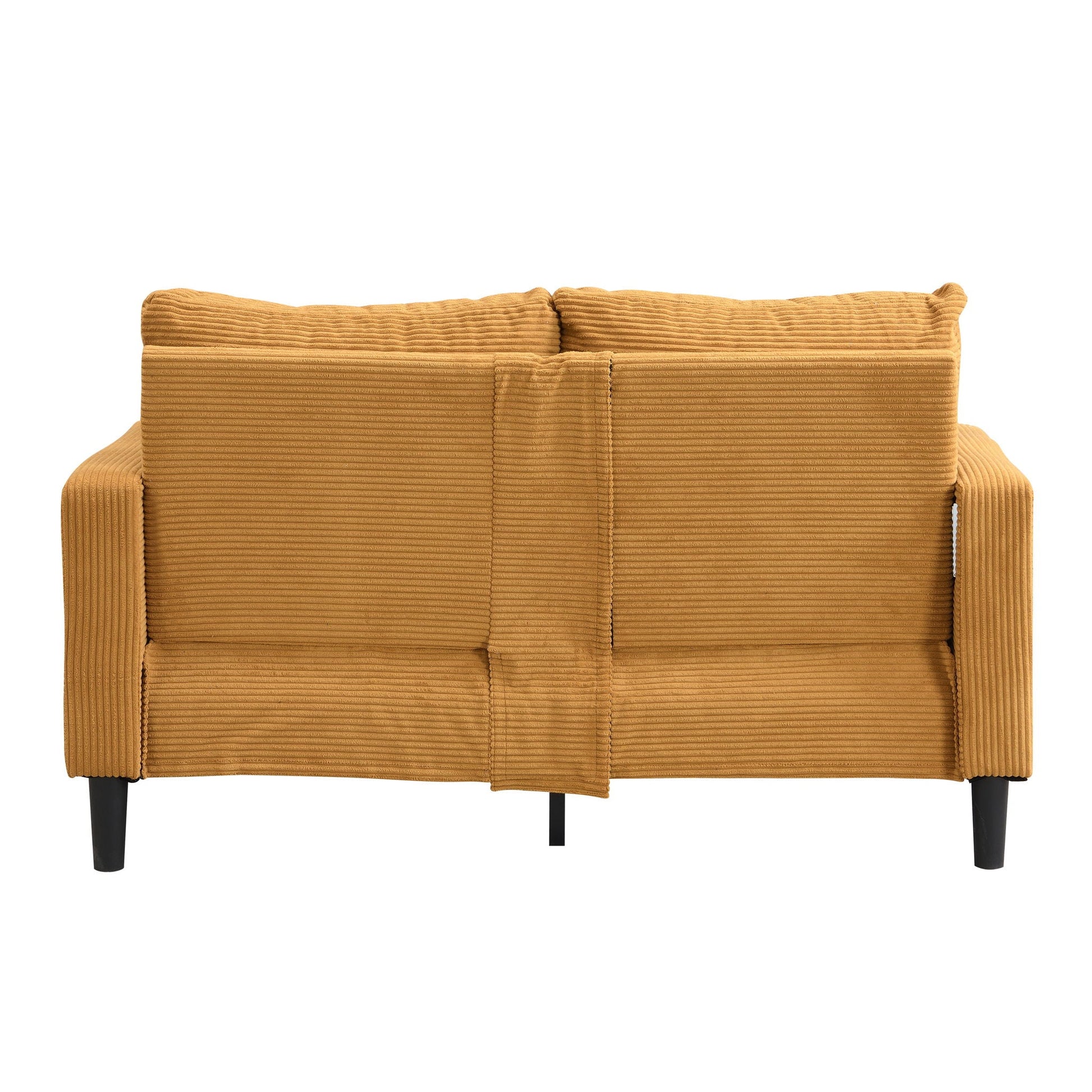 Modern upholstered loveseat in camel corduroy with black legs on Tampa Home & Garden Store