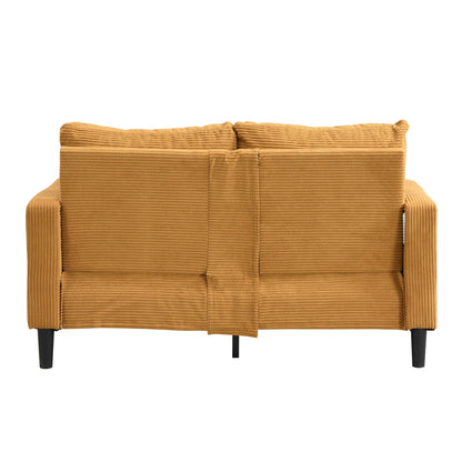 Modern upholstered loveseat in camel corduroy with black legs on Tampa Home & Garden Store