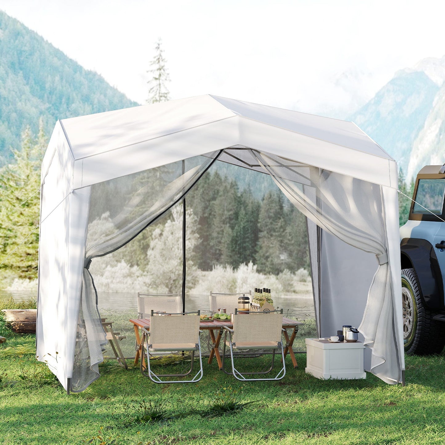 Pop up canopy tent GemGear with 4 mesh sidewalls, white fabric and wheeled carry bag on Tampa Home & Garden Store