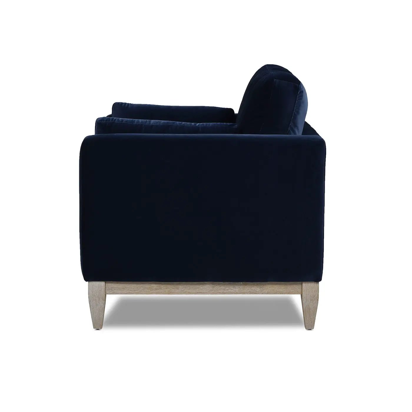 Knox - Modern Farmhouse Arm Chair in navy velvet with light oak legs on Tampa Home & Garden Store