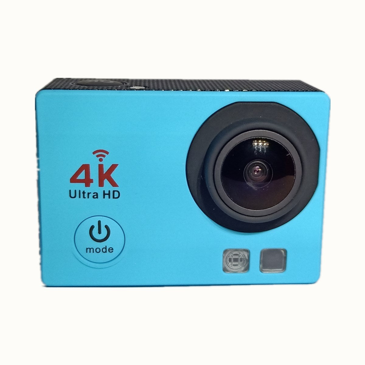 Action camera 4K Ultra HD blue portable with lens and mode button on Tampa Home & Garden Store