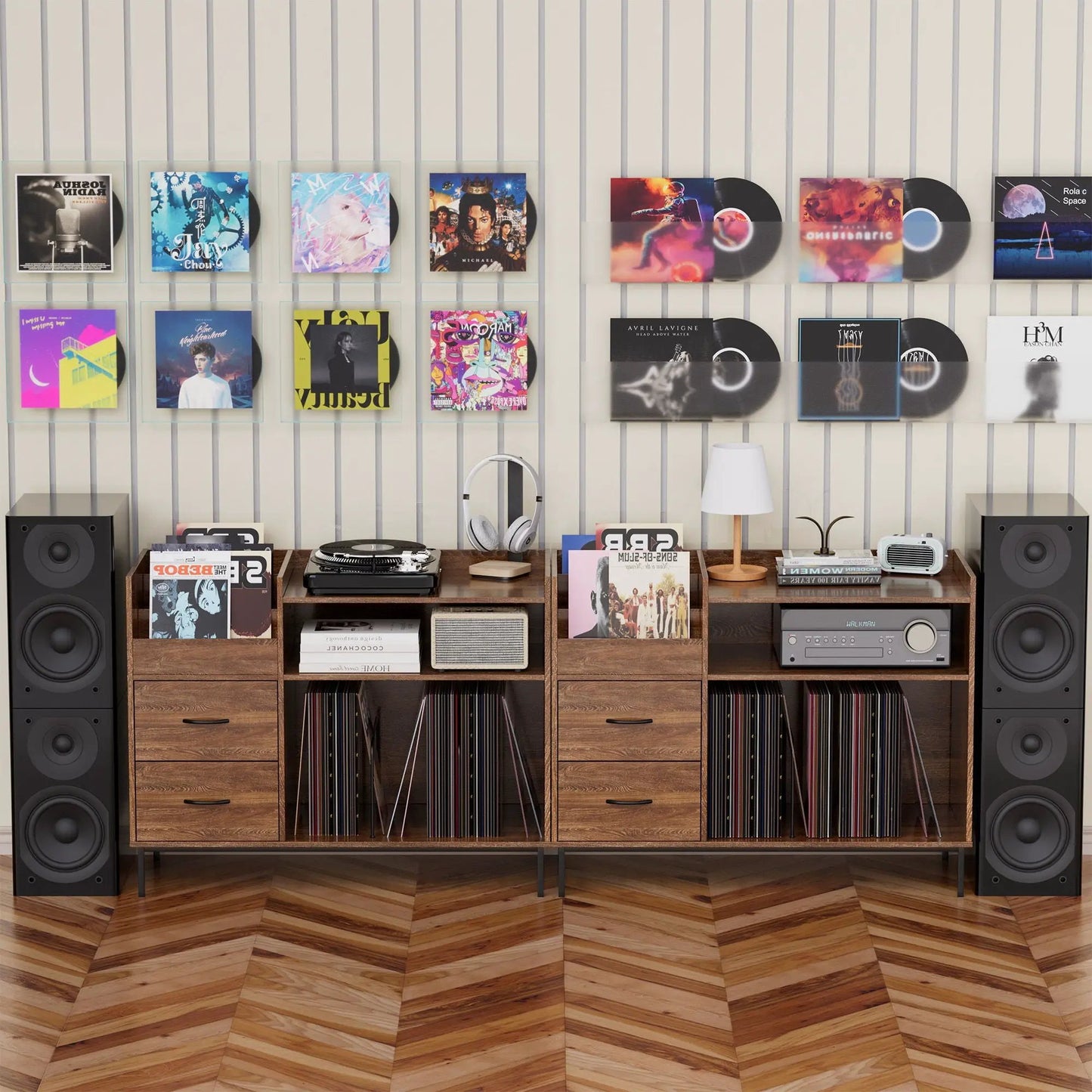 Vinyl record stand with fliptop storage dual outlets sideboard by Unique Piece Furniture on Tampa Home & Garden Store