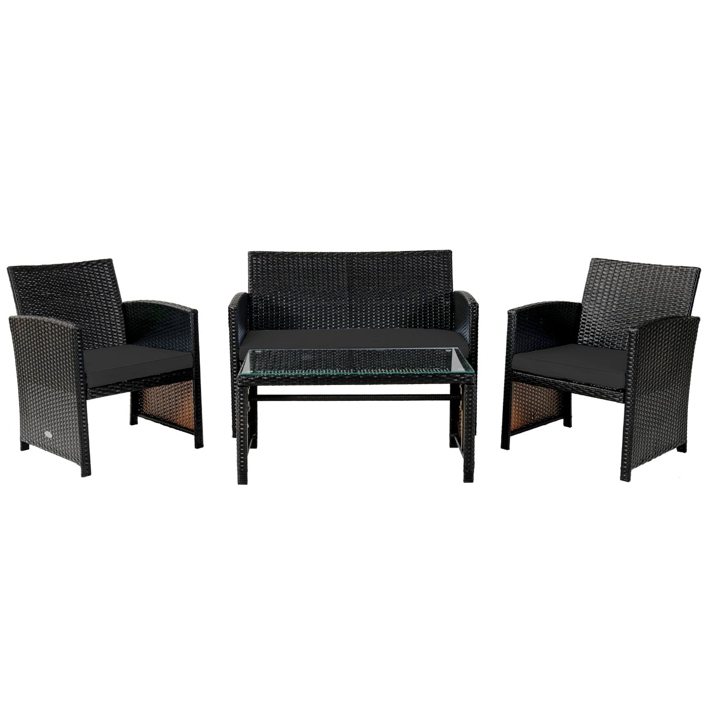 Juego de muebles de patio de ratán acolchado de 4 piezas - Azul marino