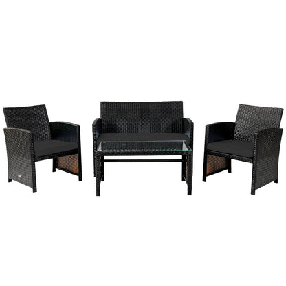 Juego de muebles de patio de ratán acolchado de 4 piezas - Azul marino