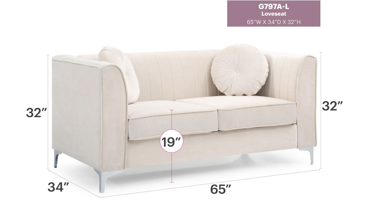 Glam Styled Micro Suede Loveseat with Channel Quilting ivory by HouseOfZazla on Tampa Home & Garden Store